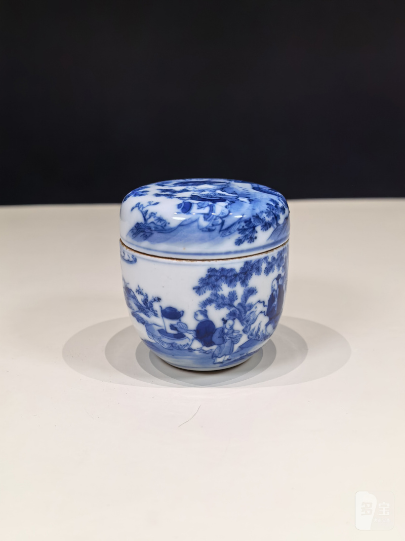 清中晚期 青花“卢仝清玩”烹茶图小茶叶罐 - 图7